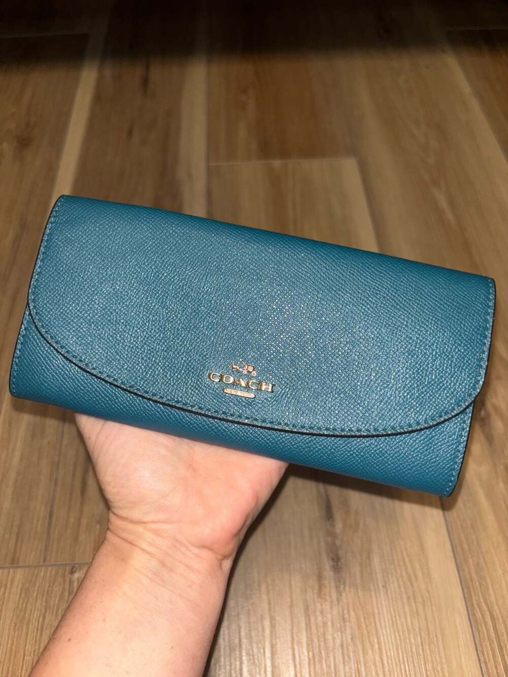 Coach Slim Envelope Wallet Teal Crossgrain Leather